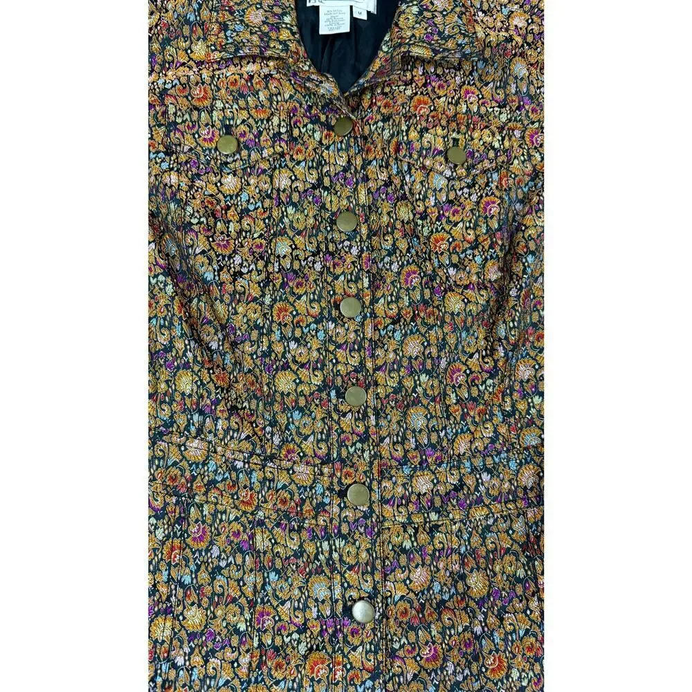 Women's Coldwater Creek Metallic Brocade Floral LS M Button Blazer Jacket - Picture 2 of 6